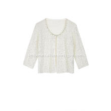 Women's Knitted Sequins Yarn Diamond Necklace Crew Cardigan